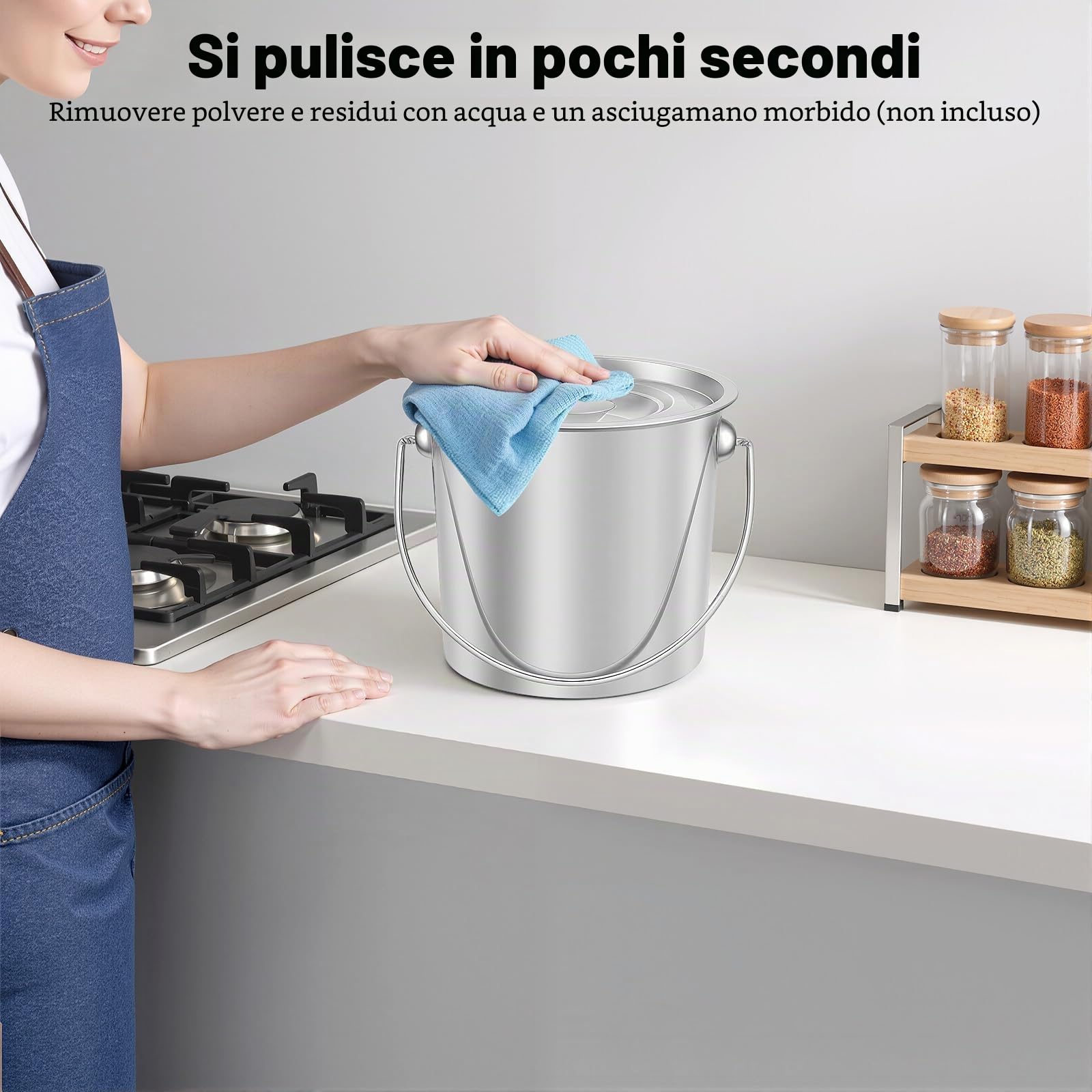 Secchio in Acciaio Inox con Coperchio, 6 L, 12 L, 20 L