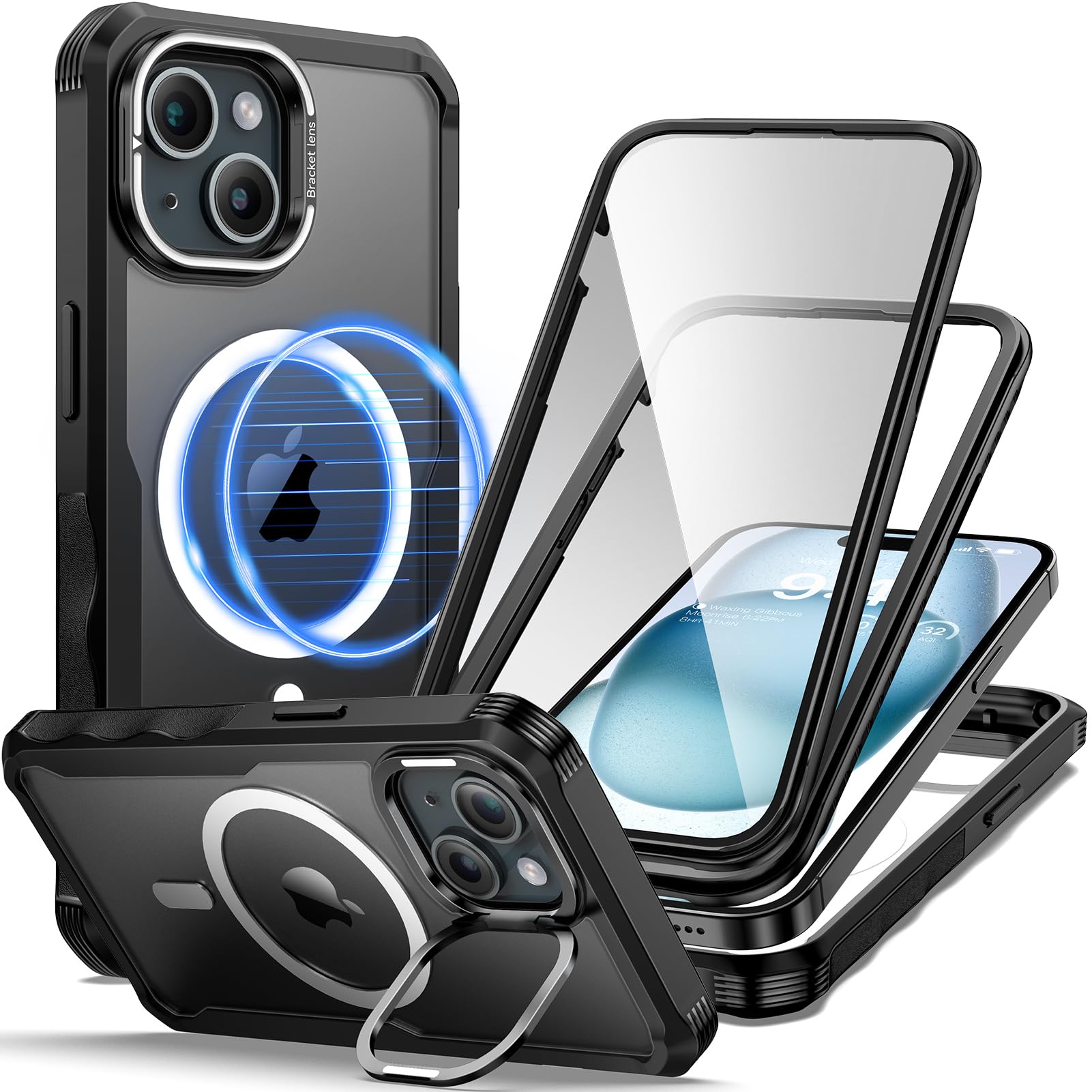 seacosmo Magnetic for iPhone 15 Case, Full Body Protection with Built-in Screen Protector + Front Frame + Camera Cover
