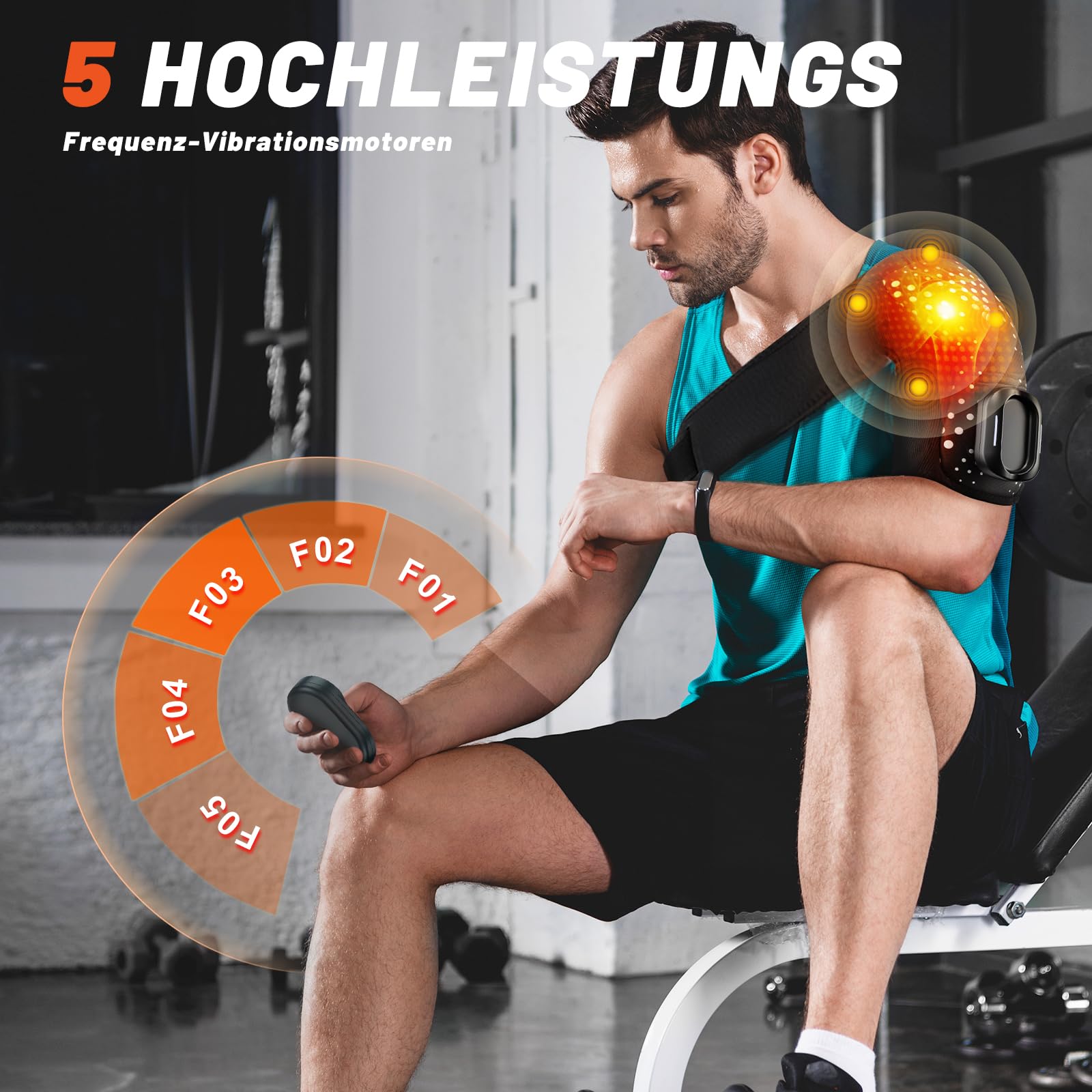 Schulter Massagegerät, kabellose Schulterbandage mit abnehmbarer Fernbedienung, 6 Heizstufen & 5 Vibrationsmodi & Timer, 3-in-1 Massagegerät für Zuhause & Büro,5000mAh Akku,geeignet für Damen & Herren