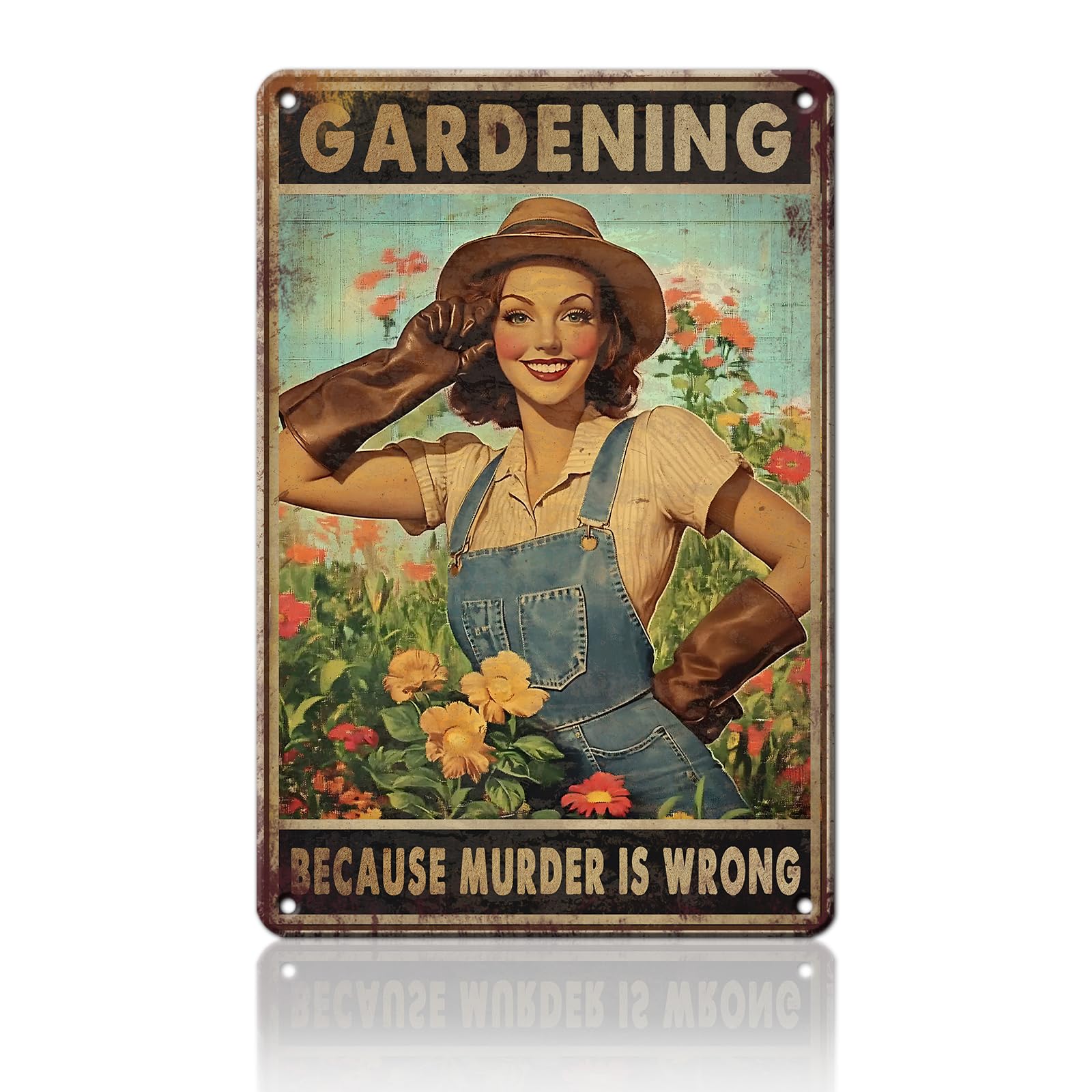 Anceky Gardening Because Murder Is Wrong Sign Funny Metal Tin Sign Vintage Wall Decor for Home Garden Yard Porch Fence 12×8 Inch