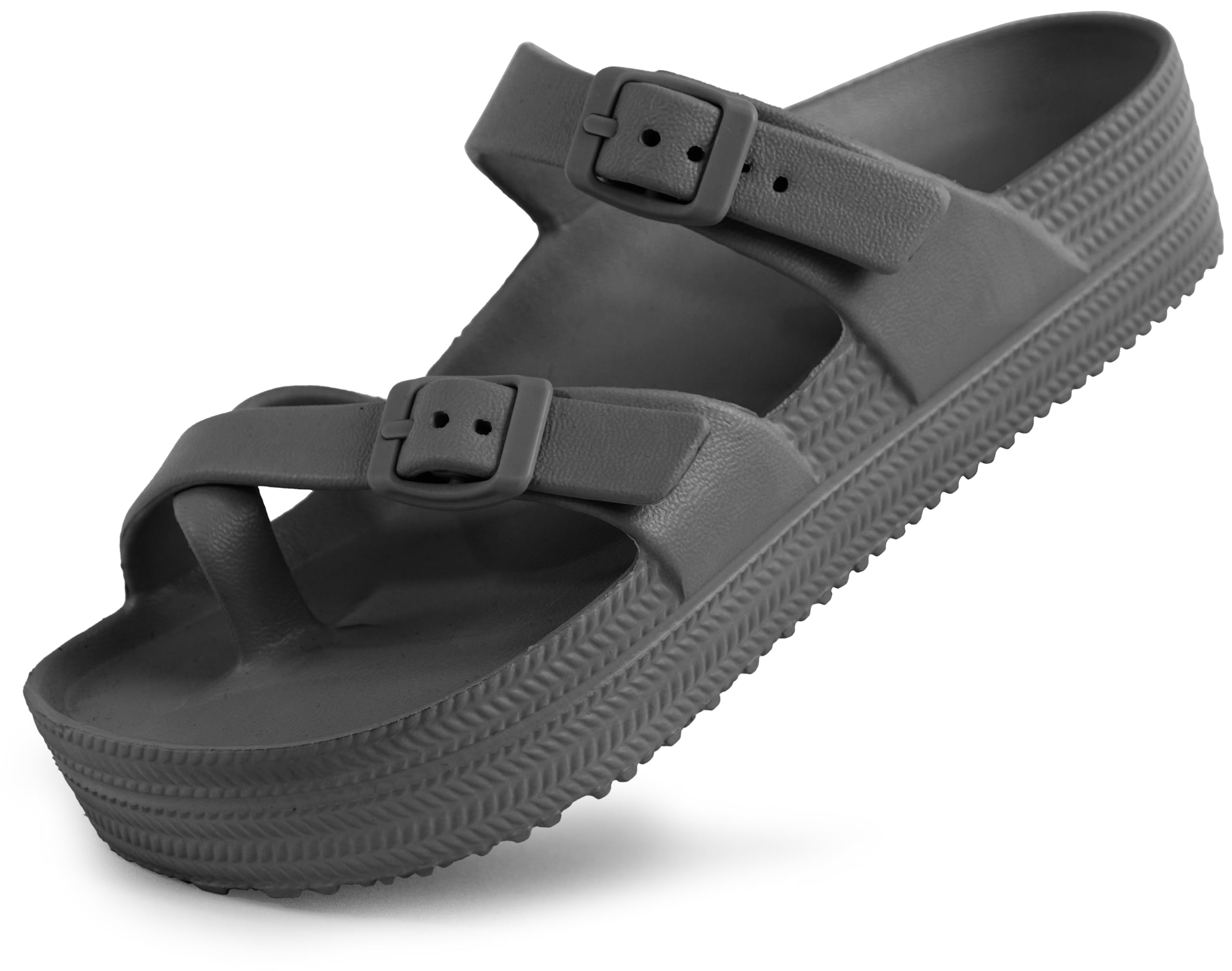 Weweya Womens Sandal with Arch Support - Adjustable Buckle Straps Beach Slides - Summer Lightweight Flip Flops Sandals