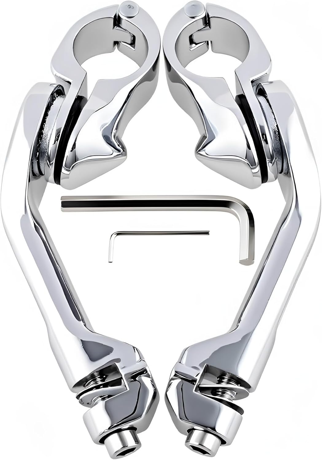 Motorcycle 1.25" (1-1/4")(32mm) Long Angled Highway Crash Bar Foot Pegs FootPeg Mounts Kit For Harley Davidson (2 X Mounting Clamps, Chrome) Compatible with 1.25 Inches Engine Guard