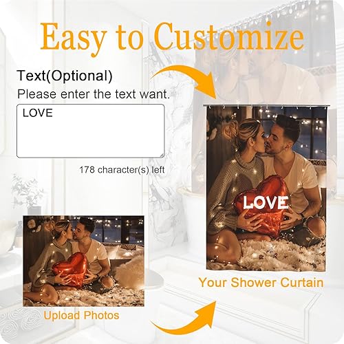 Miniatura 2 de Cortina de ducha personalizada personalizada tu diseño con fotos para baño, cortinas de ducha impermeables con 12 ganchos para baño, hotel,