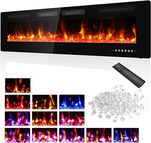 Miniatura 18 de BREEZEHEAT Chimenea eléctrica de 42 pulgadas, empotrada y montada en la pared, calentador de 750/1500 W con control de temperatura, opciones de