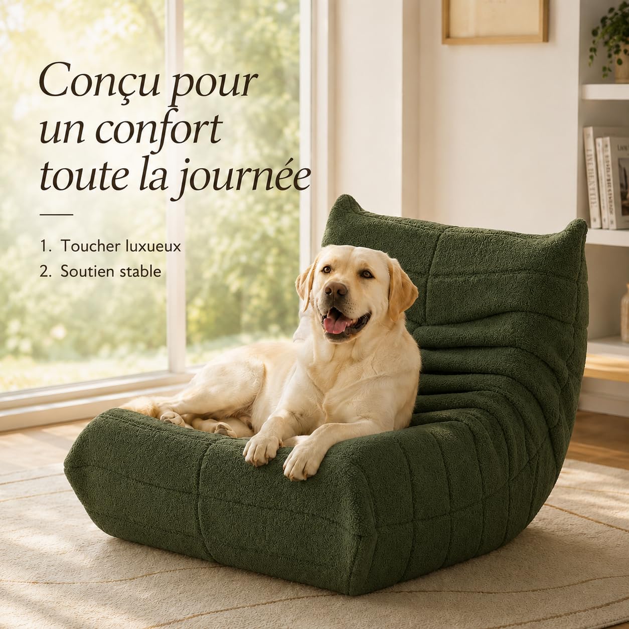 Pouf de sol, canapé Togo au design ergonomique, canapé relax avec revêtement en fausse fourrure et mémoire super moelleuse, pour chambre à coucher, salon (vert)