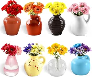 8 Pack Cute Mini Flower Ceramic Vase Magnets for Fridge Tiny Magnets for Crafts, Small 3D Plant Pots with Faux Flowers for Refrigerator, Locker, Kitchen, Office, DIY Decor