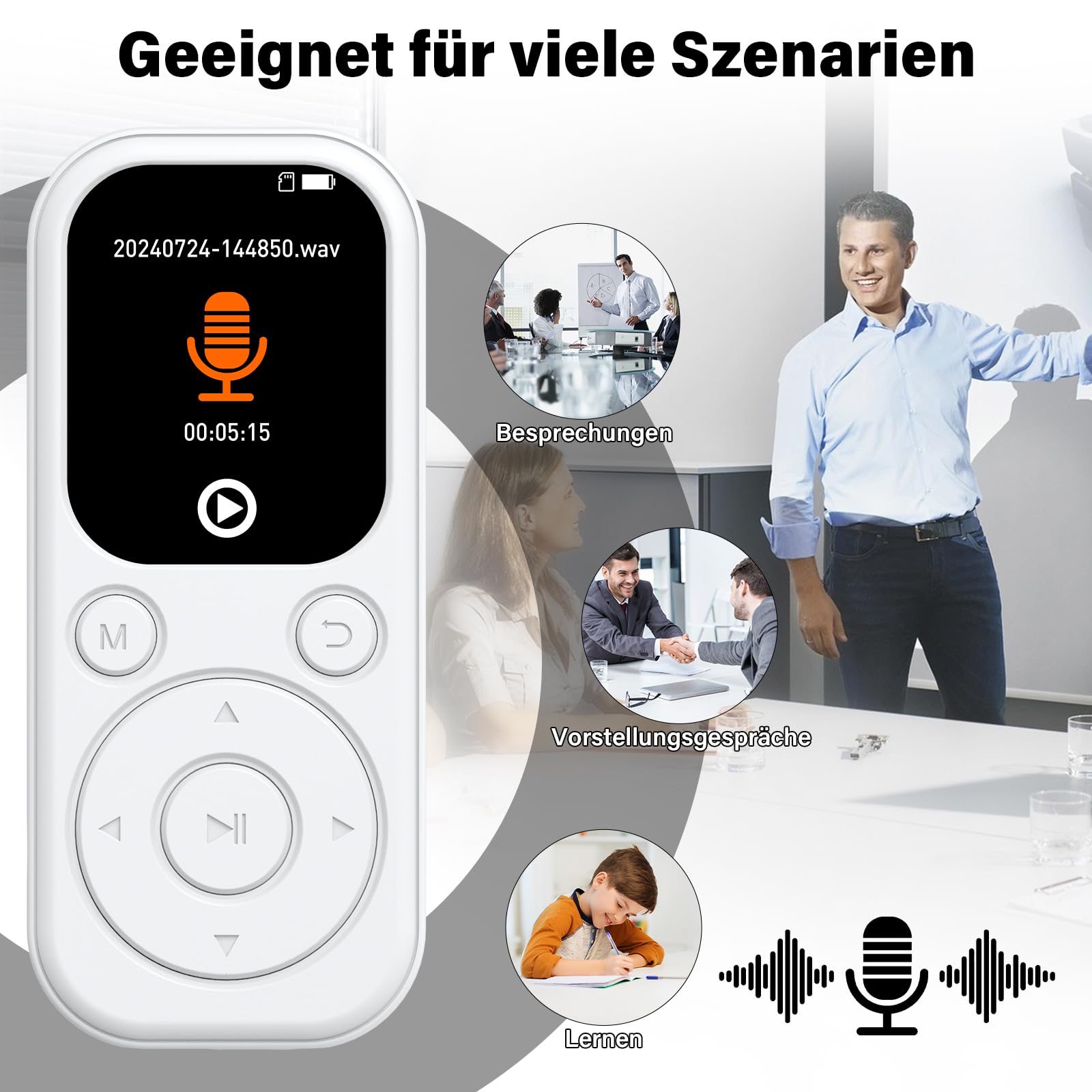 Lecteur MP3 Bluetooth 128 Go avec Radio FM, Enregistreur Vocal, Son HiFi, Blanc