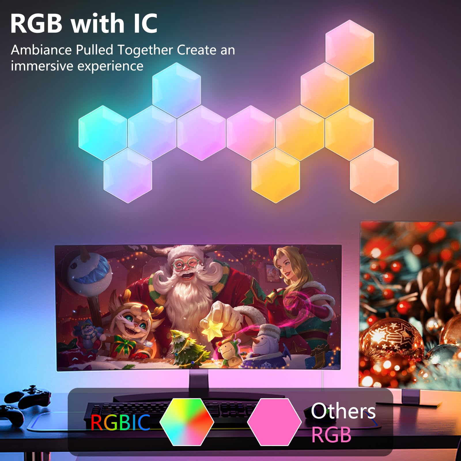 Hexagon LED Gaming Panel 10 PCS, LED Smart Wandleuchte mit RGB-IC, Musik-Synchronisation, App Steuerung, Wandbeleuchtung für Zimmer und Gaming Setup