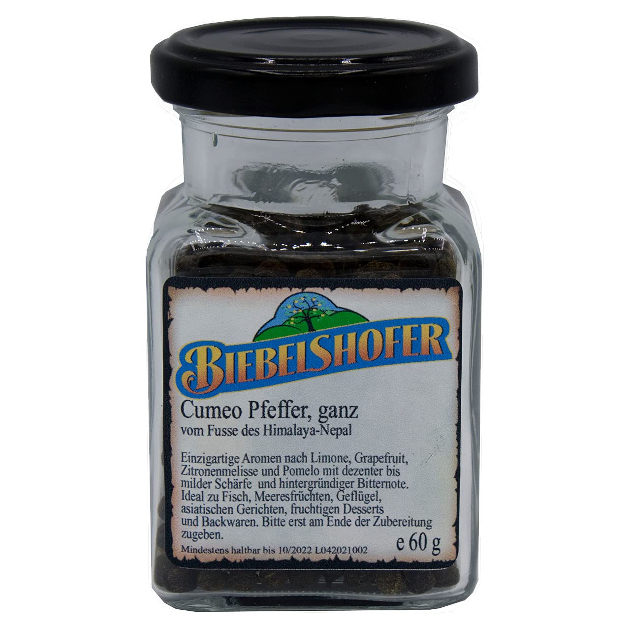 Cumeo Pfeffer aus Nepal, 60 g, im Vorrats-Glas, Pfeffer-Spezialität