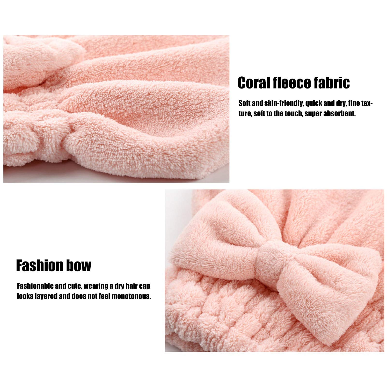 Ejoyous 2PCS Cappello per Asciugare i Capelli in Pile di Corallo Asciugamano per Capelli Avvolgente Cuffia Spessa Assorbente Ad Asciugatura Rapida per Donne Uomini e Uso in Viaggio Dopo la Doccia