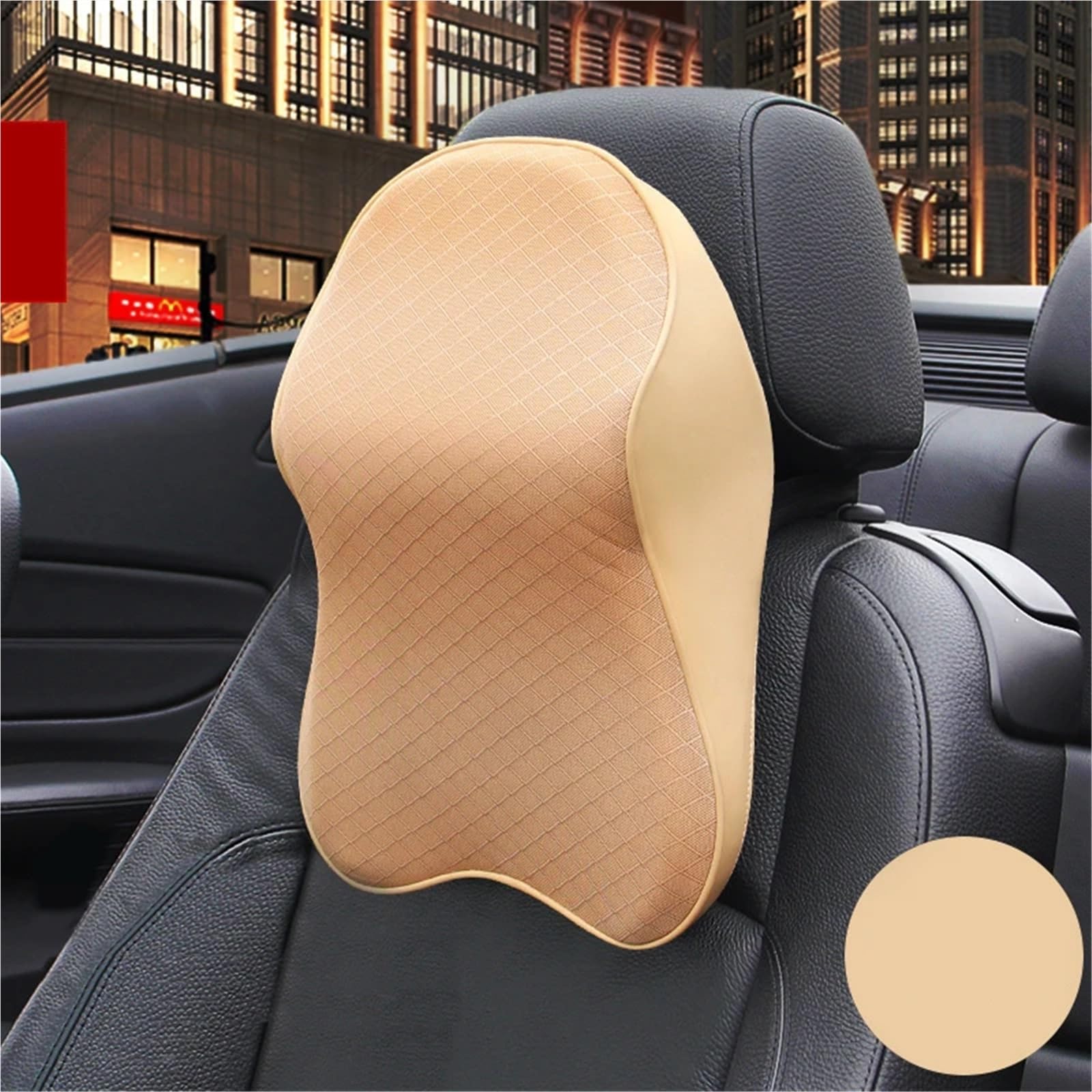Car Pillow Driving Seat Cuscino in memory foam 3D, sollievo dal dolore alla testa e al collo, supporto per il collo da viaggio, cuscino in memory foam traspirante(Beige)
