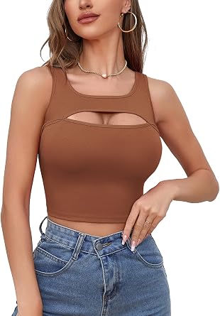 V FOR CITY Crop Tops for Women Front Cutout Cropped Tank Summer Sleeveless Cotton Cami Shirts