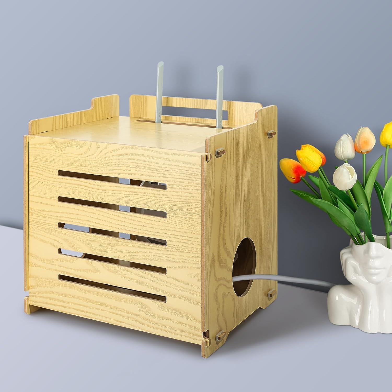 Boîte de rangement pour modem et câbles cachés en bois MDF