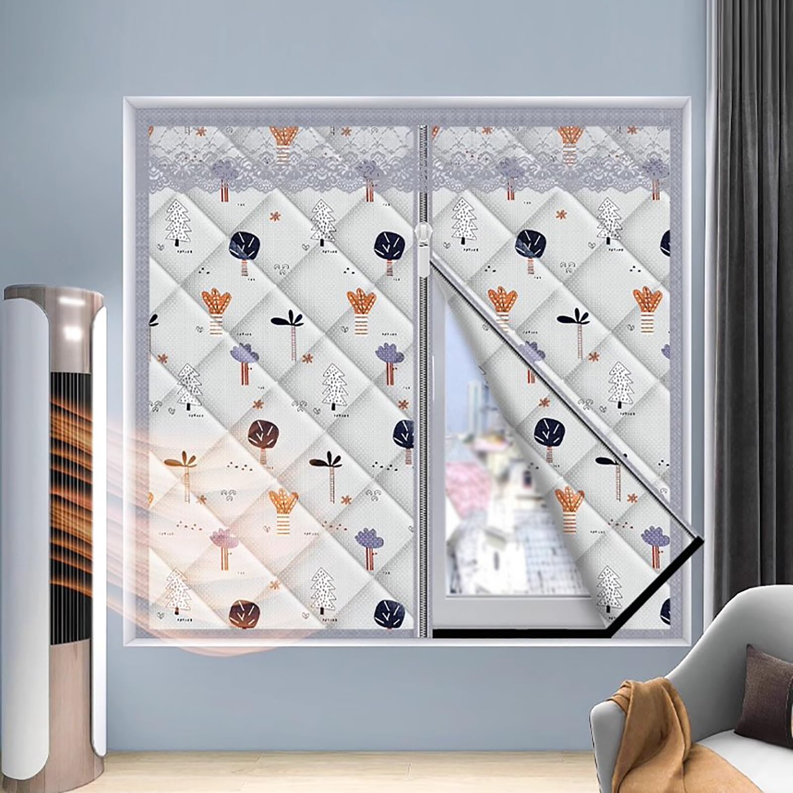 LKLNKVL Door curtain, Anti-freeze and Cold-proof, Thickened Soundproof Curtains, Zipper Design, Traceless Installation, Reusable(Tree,180 * 200cm/70.8 * 78.7in)