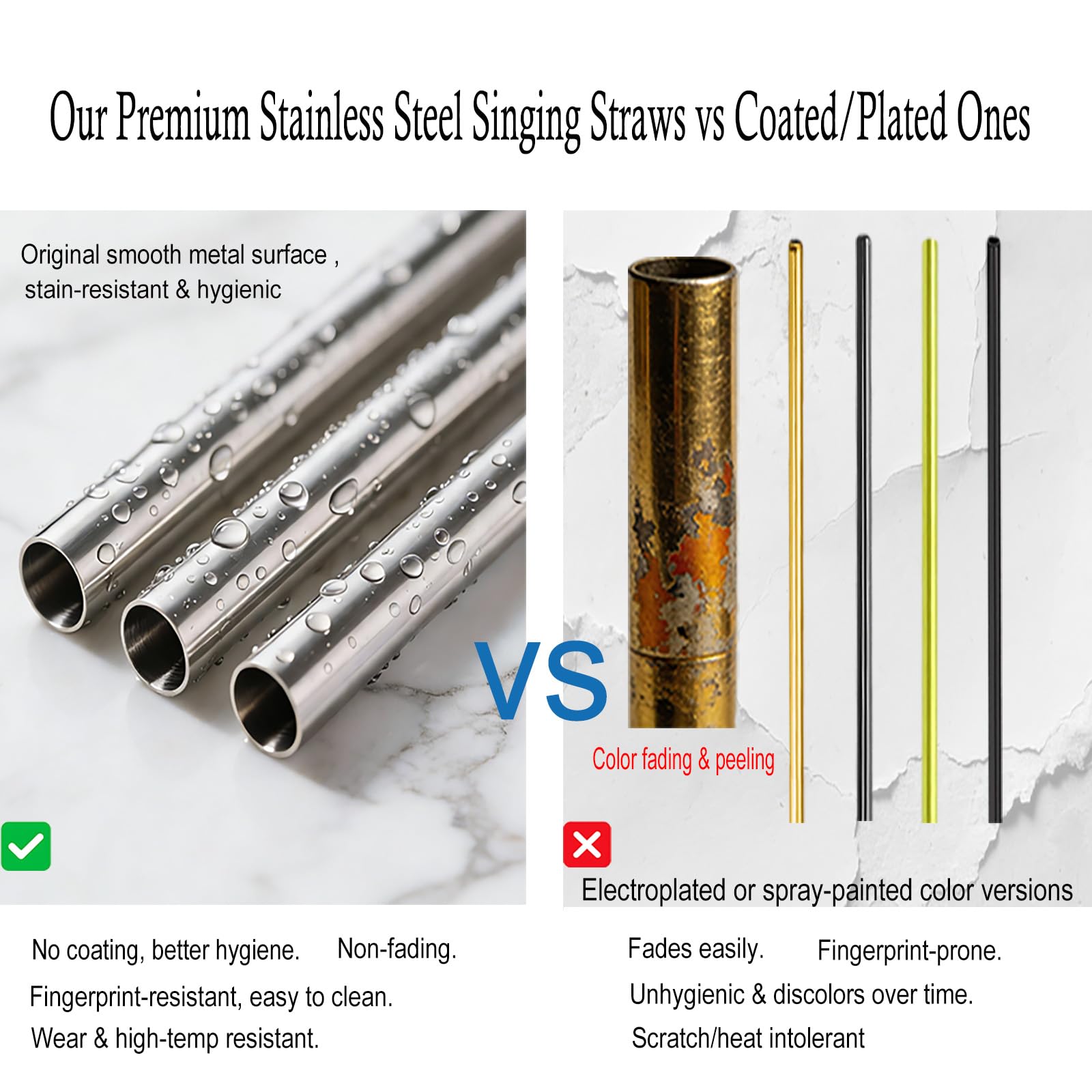Singing Straw Vocal Trainer Kit - 4 Metall Strohhalme SOVT Tool mit Reinigungsbürste & Bambus Travel Tube Gesangstrainer für Gesang Stimmtraining Therapie Hilfe Tragbar für Sänger Lautsprecher Trainer