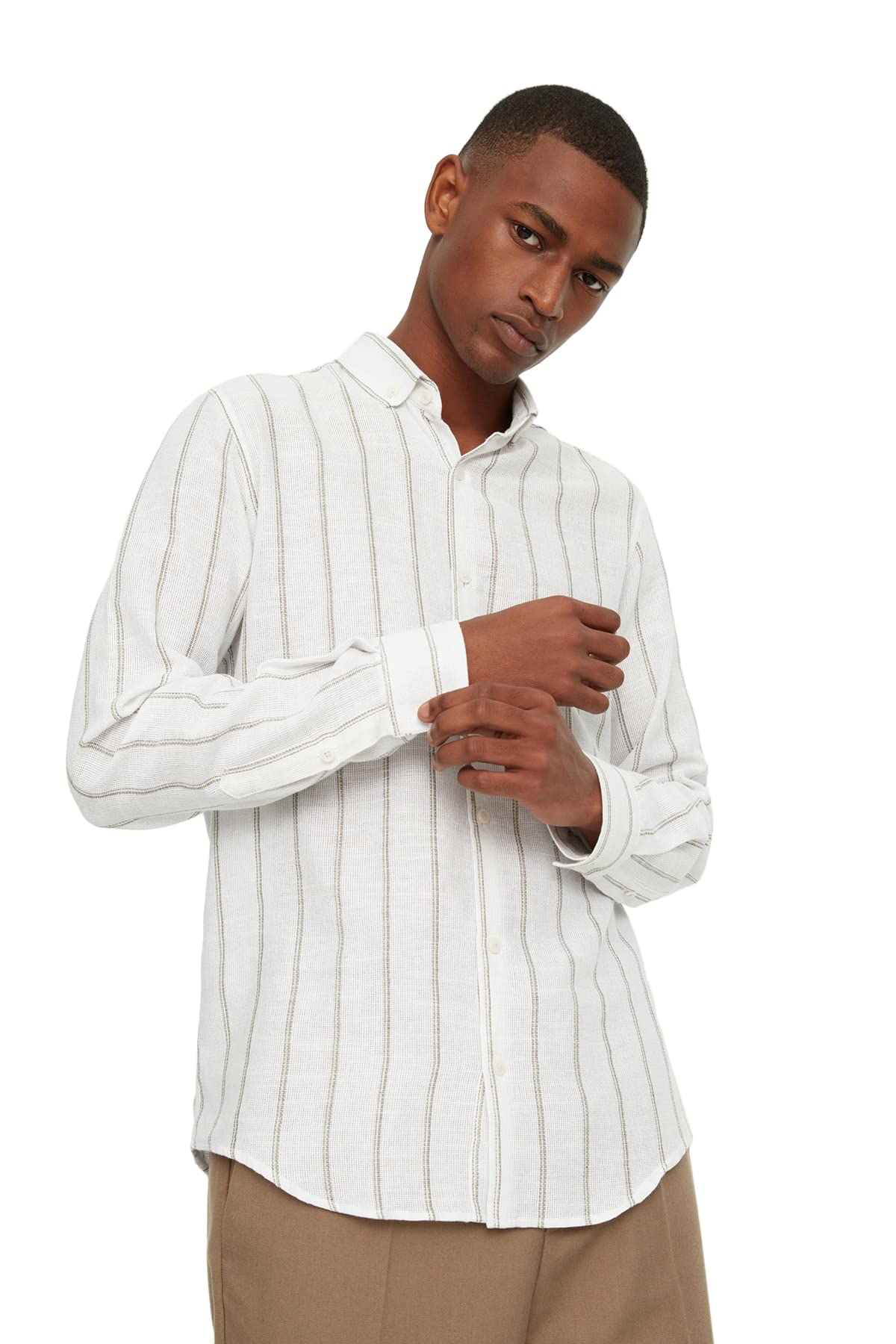 Trendyol Man Slim fit Basic Button Placket Woven Shirt Khaki