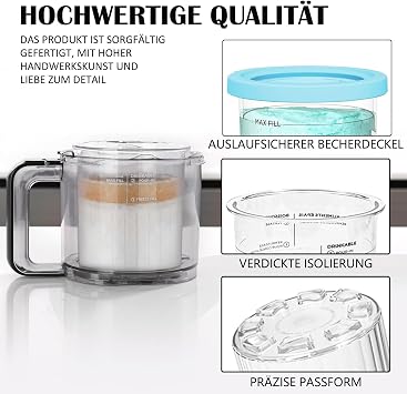 4 x Containers for Ninja Creamy NC300EU NC301EU - Dishwasher Safe BPA-Free Leak-Proof for Ninja Creamy Ice Maker Cup Accessories NC301 NC300 NC299AMZ NC299