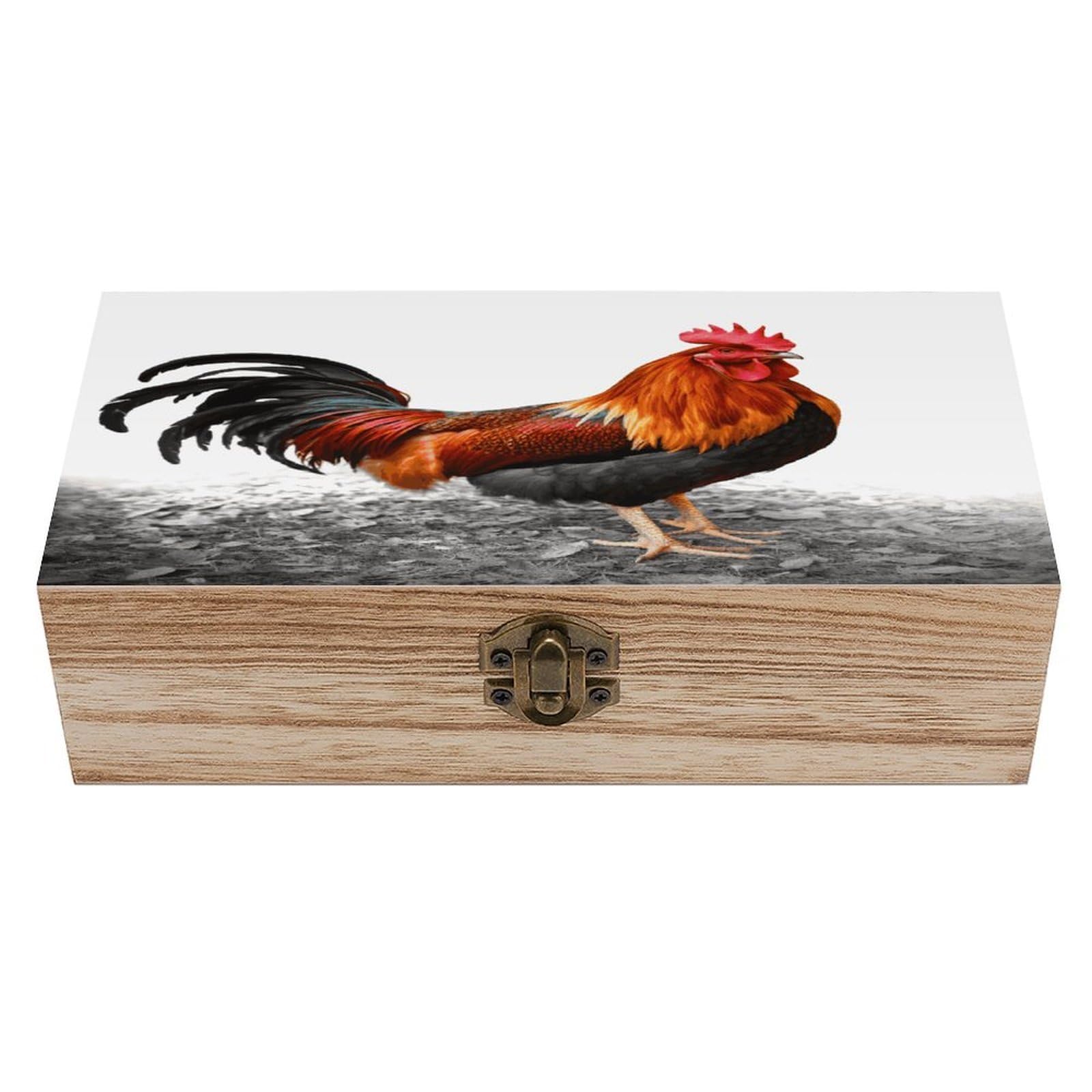 FekiLoot Chicken Rooster Wooden Storage Box Rustic Jewelry Box with Hinged Lid Large Jewelry Storage Case Beautifully Keepsake Boxes Unique Gift Ideas for Men & Women