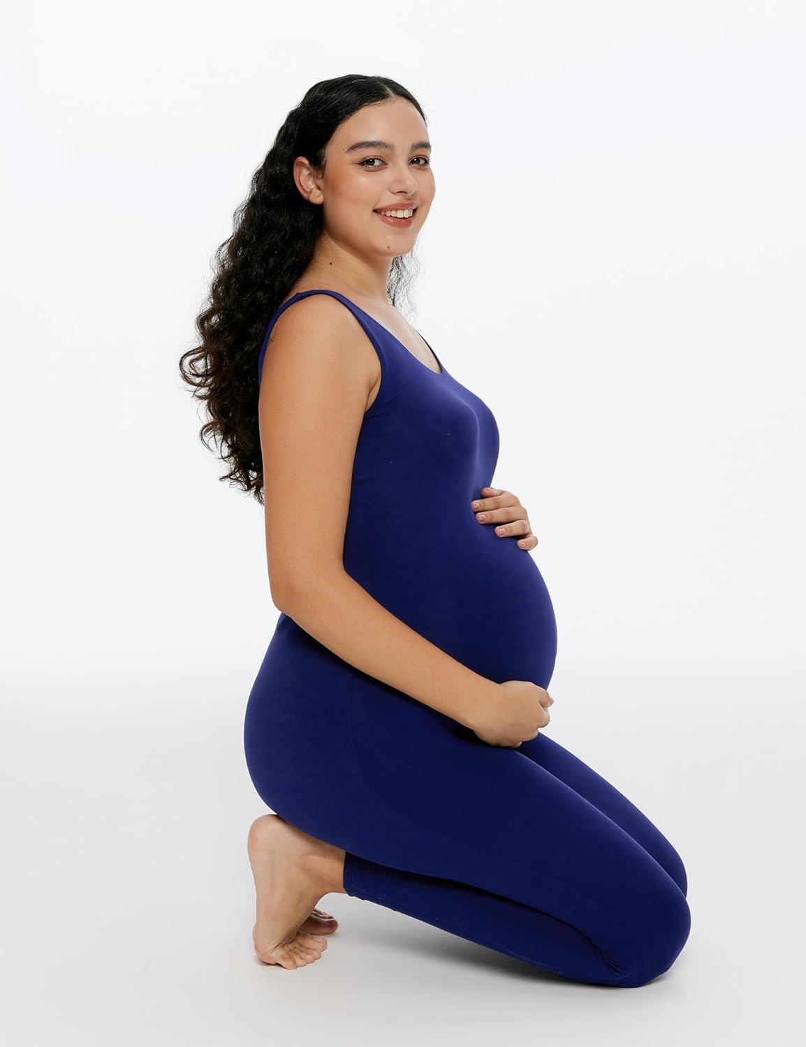 POSHDIVAH Women's Maternity Jumpsuit Romper Pregnancy Leggings Sleeveless Tank Top Bodycon Bodysuit Shapewear - Image 4