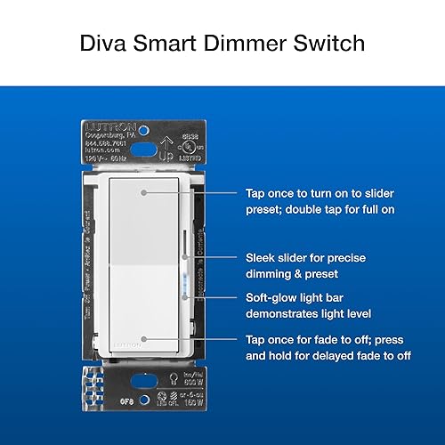 Miniatura 4 de Lutron-Interruptor inteligente Diva creg. de intens. de 3 vías, control remoto Pico estilo paleta y etiq. pcables, comp cAlexaApple HomeGoogle