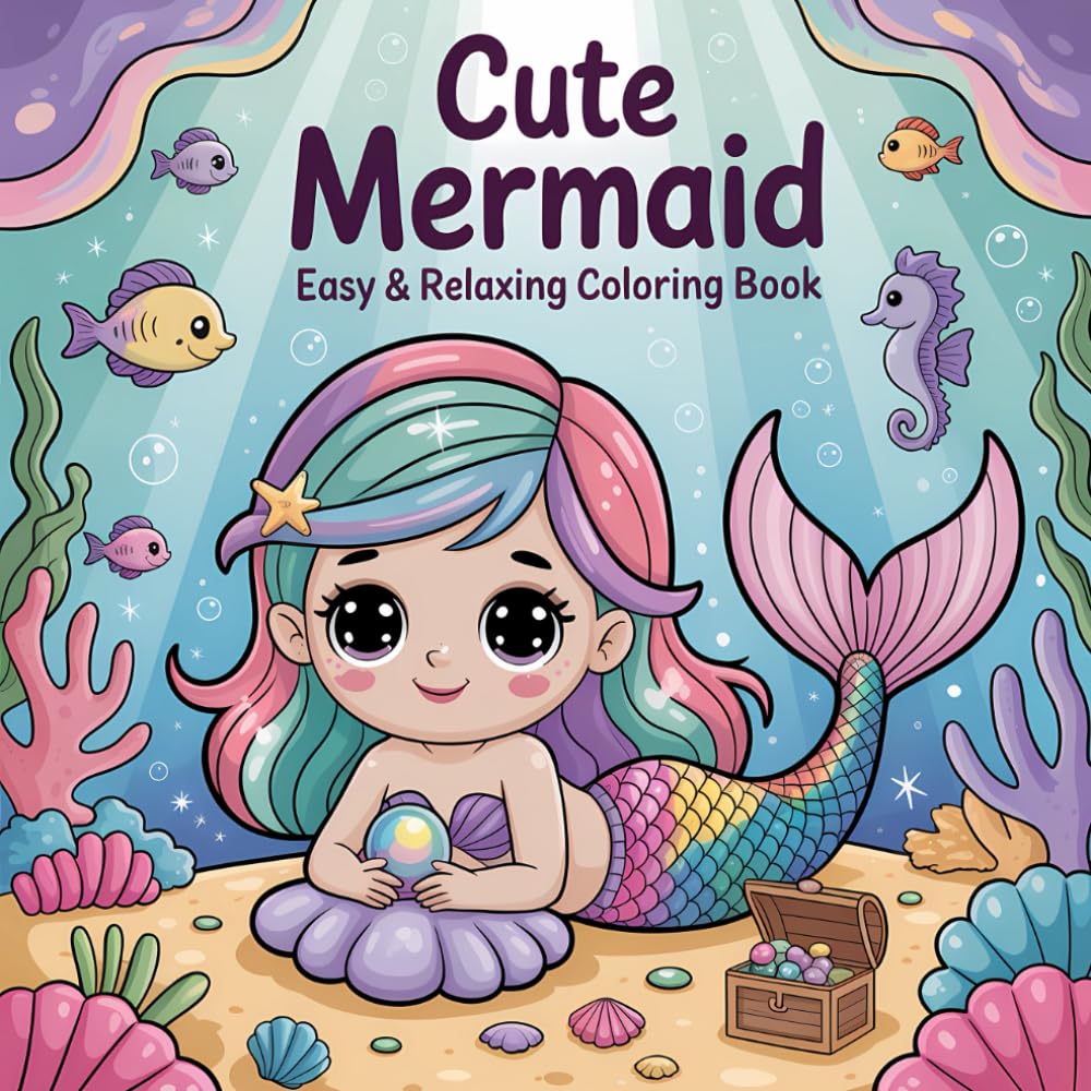 Cute Mermaid Easy & Relaxing Coloring Book: Beautiful Mermaid Bold and Simple Illustrations for Adults and Kids (Cute Mermaid Coloring Book)