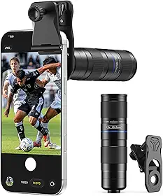 APEXEL Lente teleobjetiva com zoom 5-10X para iPhone e Android, ampliação ótica, lente de câmera de telefone com clipe universal, corpo de alumínio de aviação para viagens, esportes e fotografia de