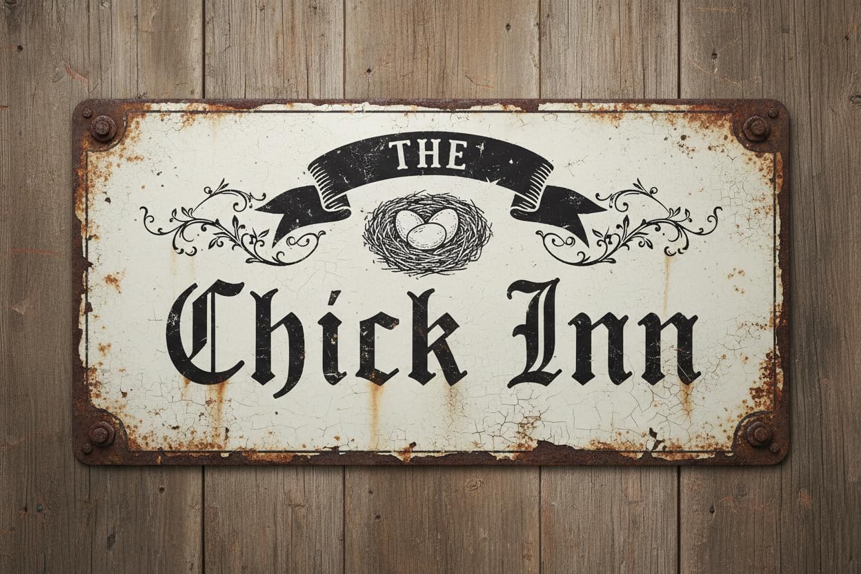 The Chick Inn Metal/tin Sign Chicken Coop Decor Rustic Rooster/hen House Decoration Primitive Country Farmhouse Home Decor Wall Art Sign 8x12Inch Chicksinn(egg) Vintage Signs Aluminum Plates Printed