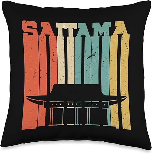 Saitama Japan Souvenir Gifts Vintage Saitama Skyline - Almohada de 15.7 x 15.7in, multicolor