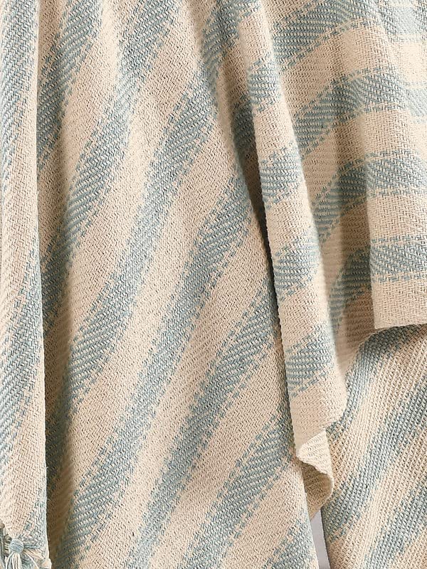 SASHAA WORLD Striped Sofa Throw Medium with Tasselled Edges (Ice Blue Striped, 180 x130 cm) 1