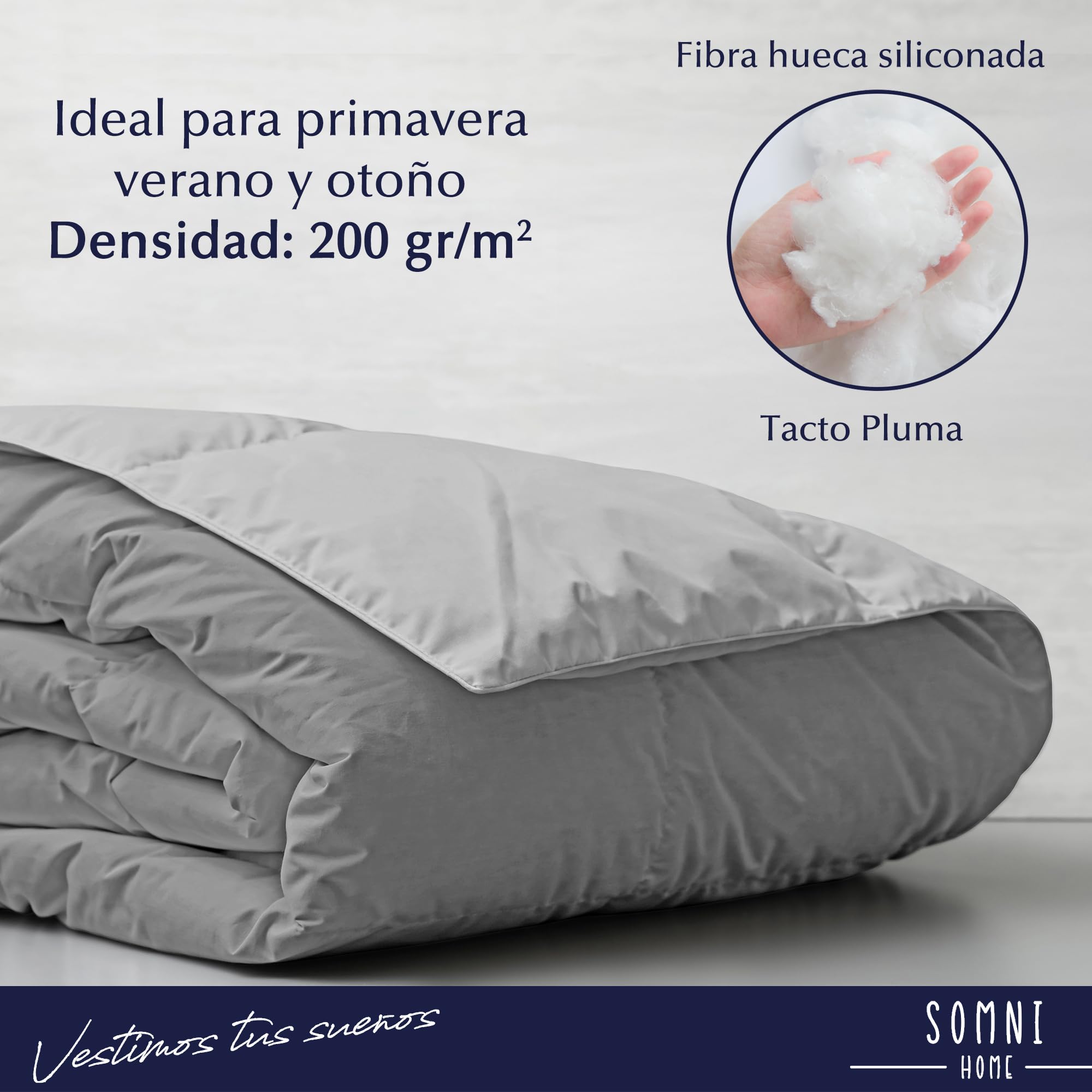 SOMNI HOME Edredón Reversible Nórdico Bicolor Otoño Cama 150/160 cm Duvet Tacto Pluma Microfibra Cálido Comodo Ligero. Cama Doble. Primavera Verano 200 gr. Perla - Gris 250x260