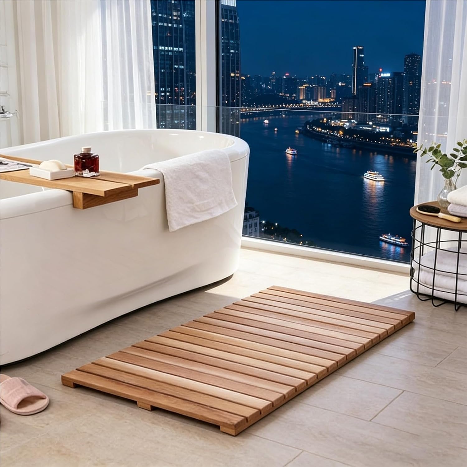 Square Non Slip Wood Shower Mat for Home/Hotel Shower Bathtub Outdoor Shower Stall Poolside Spa, Custom Portable Teak Wood Bath Mats Bathroom Floor Shower Platform(20x26in(50x66cm))