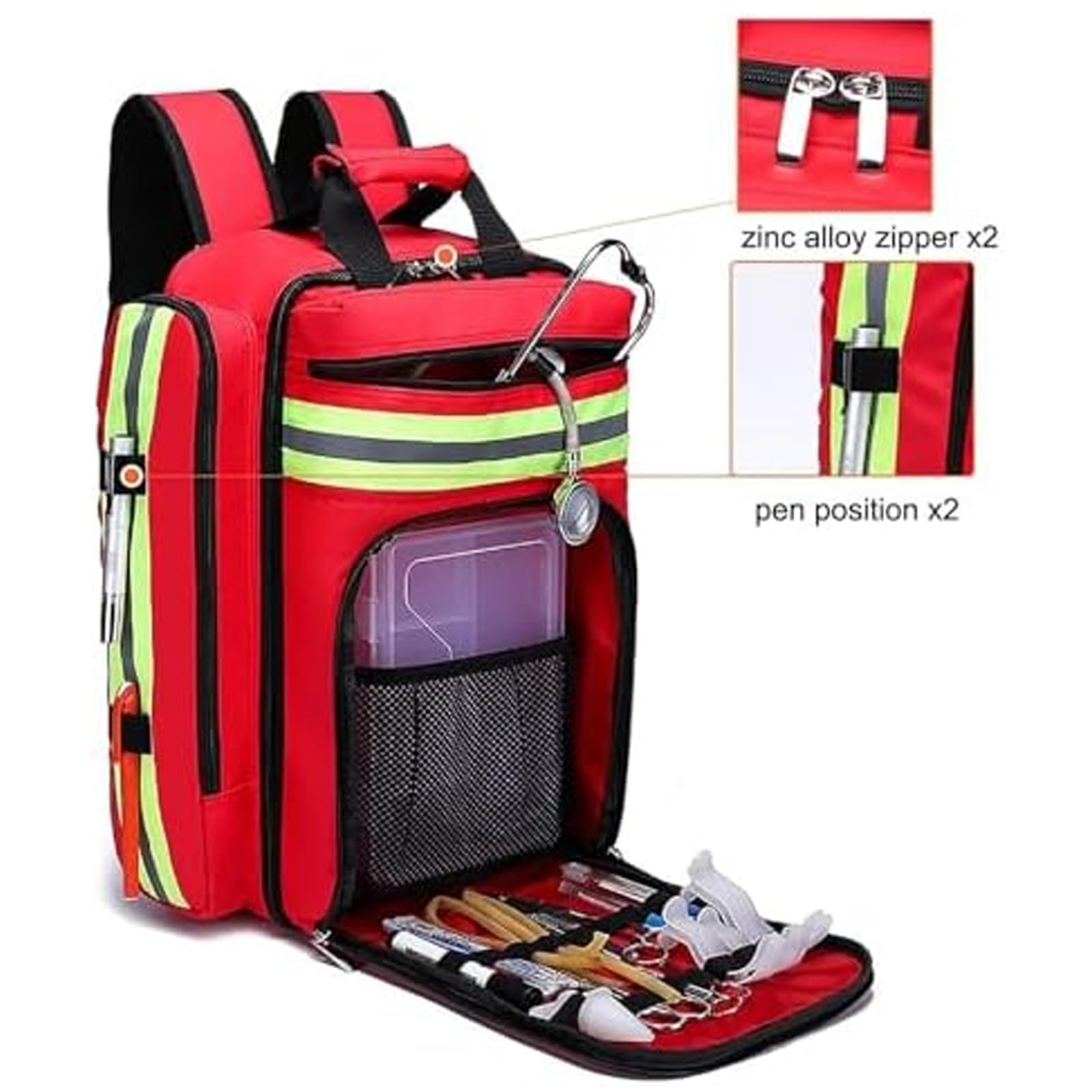 Mochila Médica Grande, Mochila De Primeros Auxilios De Emergencia, Construcción Impermeable Y Duradera Con Correa Ajustable, Cómoda De Llevar Y Tiras Reflectantes De Mayor Visibilidad, Para Viajes