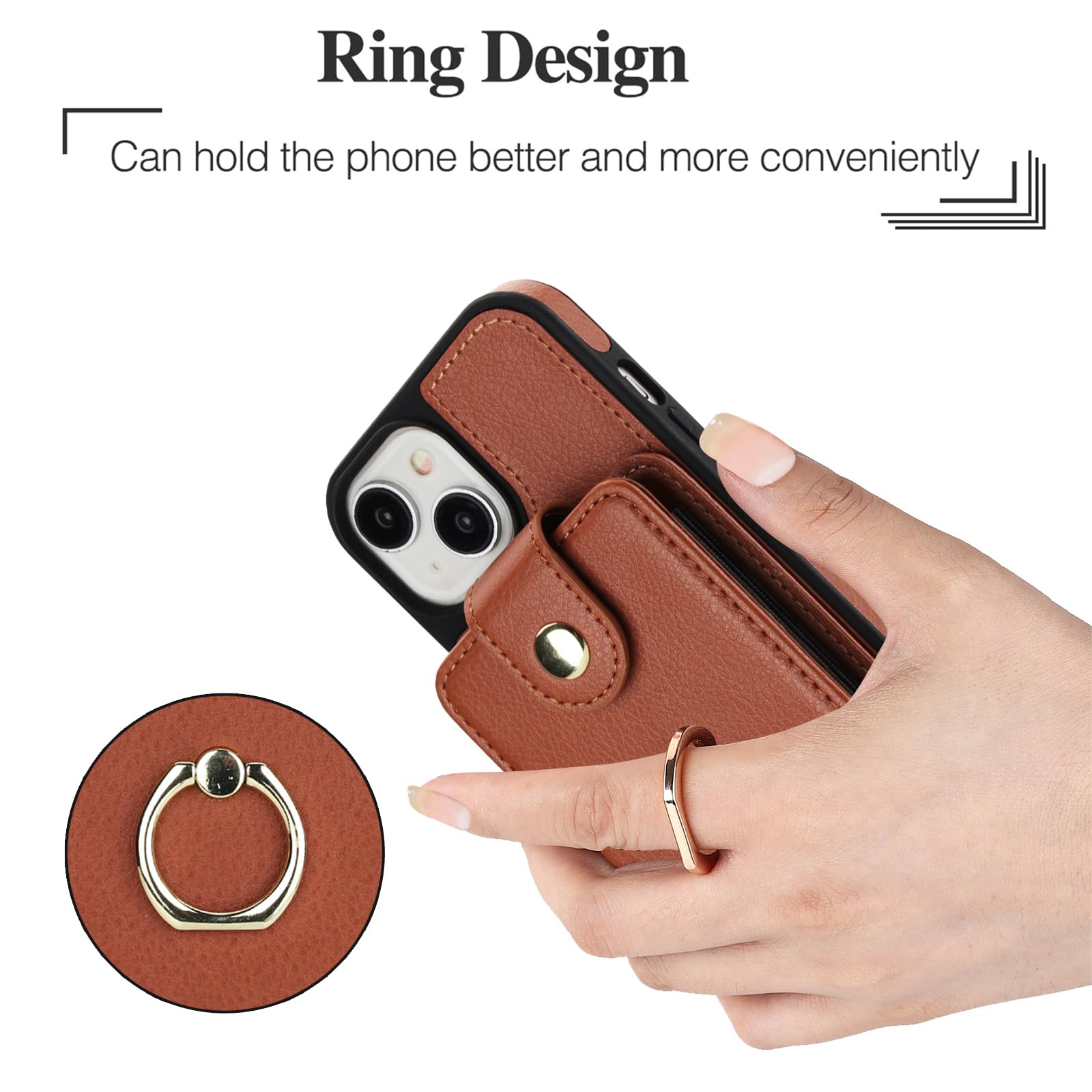 Custodia a portafoglio per iPhone 13/14 da 6,1 pollici, protezione dello schermo rimovibile, con anello, cavalletto a tracolla, compatibile con MagSafe RFID Blocking iPhone13 iPhone14, per donne e