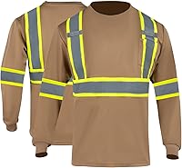 Vista 11 de FONIRRA Camiseta de seguridad de manga larga reflectante de alta visibilidad, camisas de trabajo de construcción ANSI Clase 3 para hombres