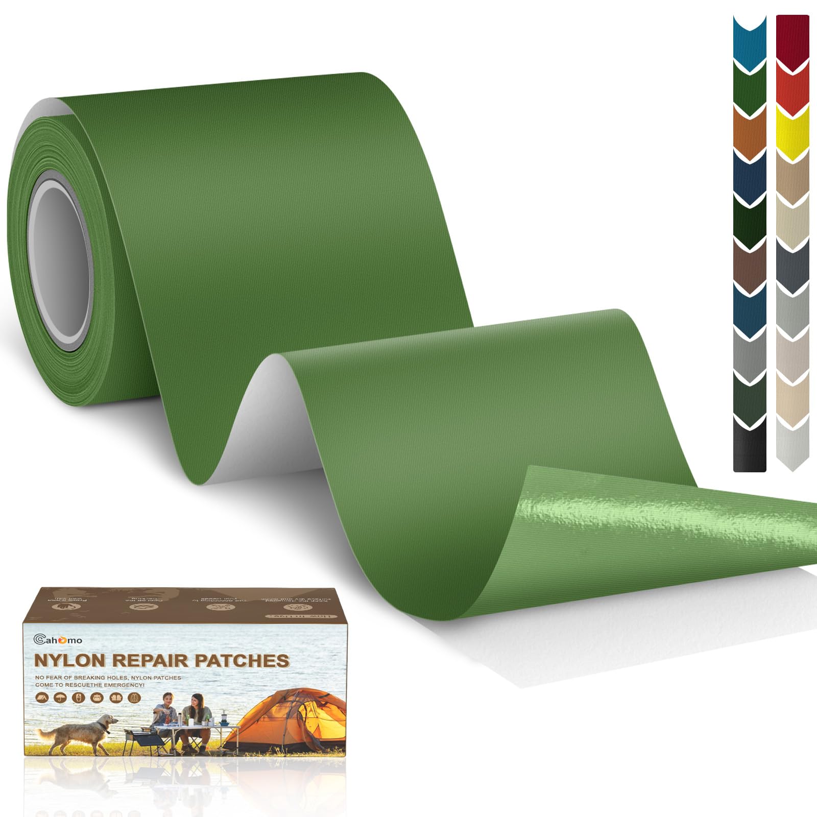 Cahomo Nylon Repair Patch 7.62x200 cm Nylon Repair Tape Self Adhesive Nylon Fabric Tape Outdoor Camping Gear Nylon Repair kit for Tent, Umbrella, Down Jackets, Sleeping Bag, Knapsack (Grass Green) — image 1