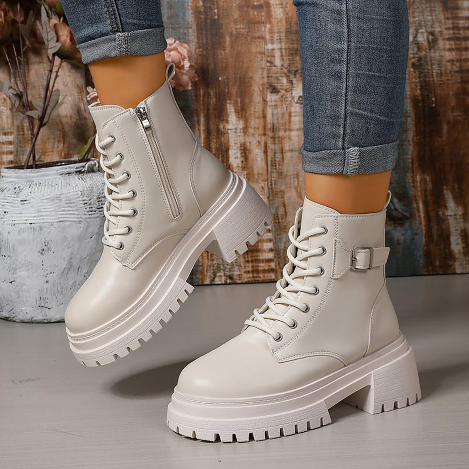 Genérico Botines Mujer Vestir Cordones Plataforma Botas Punta Redonda Elegantes Zapatos Suaves y Cómodos Caminar Bota Casuales Antideslizantes Botin para Otoño Invierno Trabajo Paseo y Uso Diario