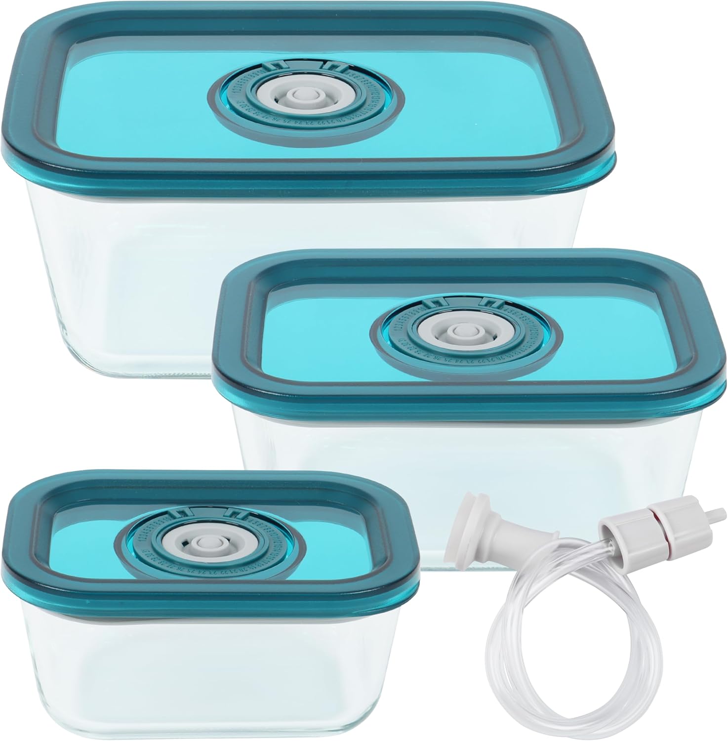 Avid Armor Borosilicate Glass Vacuum Containers Set of 3 (12.5oz, 23.7oz, 38.9oz) - BPA-Free, Microwave Safe, Green Date Lids, Hose for Sealers