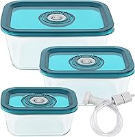 Avid Armor Borosilicate Glass Vacuum Containers Set of 3 (12.5oz, 23.7oz, 38.9oz) - BPA-Free, Microwave Safe, Green Date Lids, Hose for Sealers