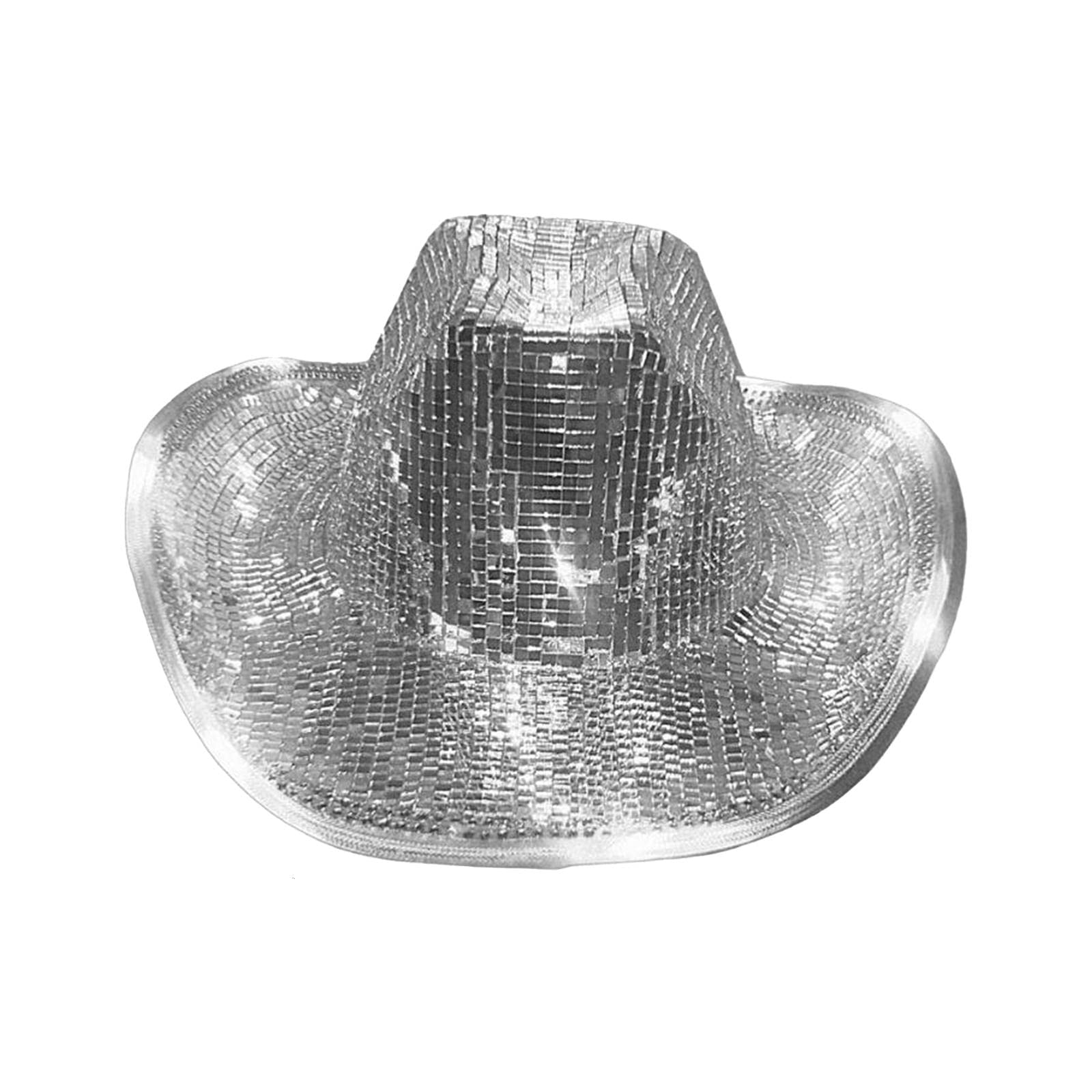 harayaa Cappello da cowboy Cappello da cowboy con sfera a specchio Cappello da cowboy alla moda Accessori in stoffa larga Cappello da discoteca