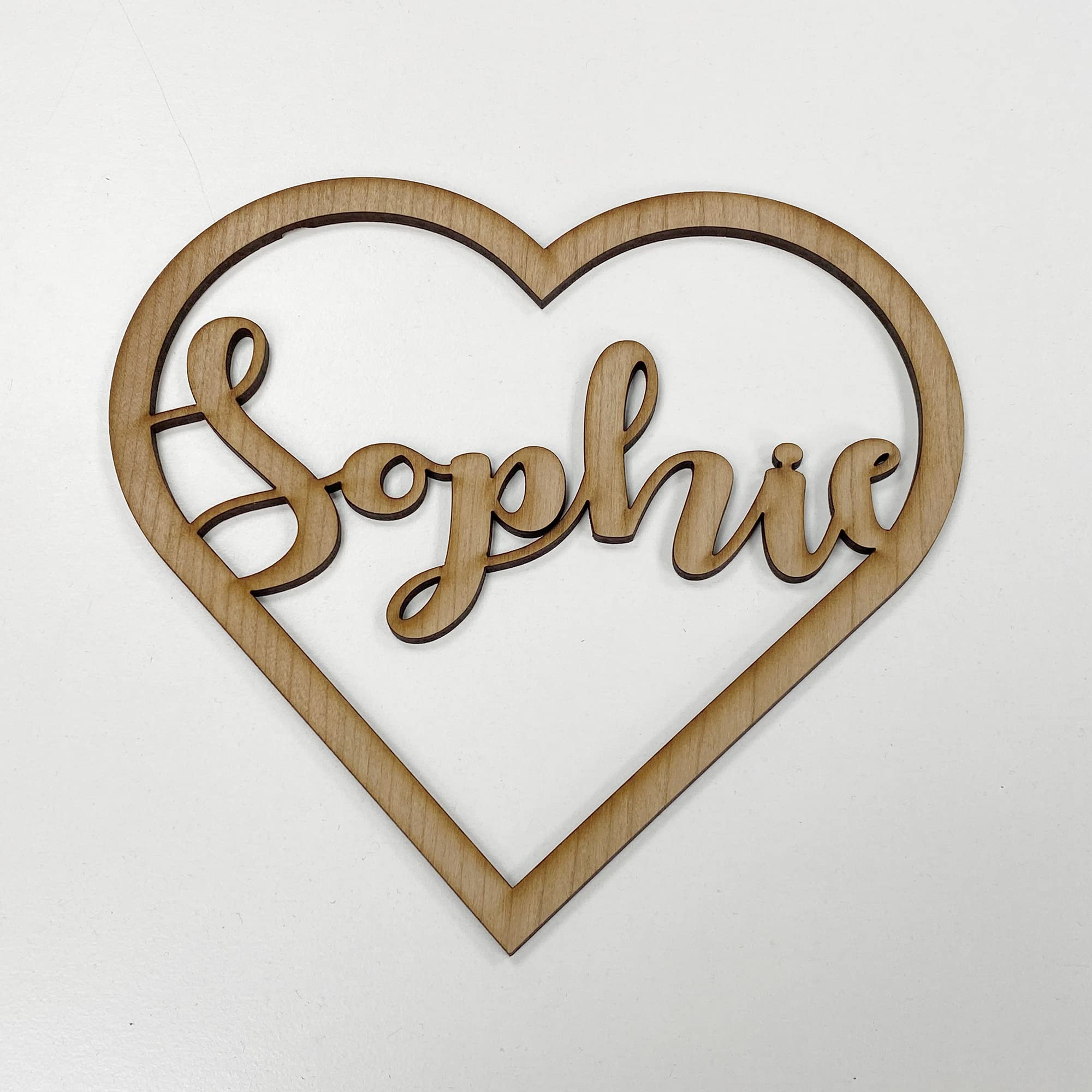 Personalised Any Name Text Wooden Colour Hoop Acrylic Mirror Floral Wedding Wreath Hanging Door Sign Wall Decoration Plaque Heart (Cherry Veneer, 50)