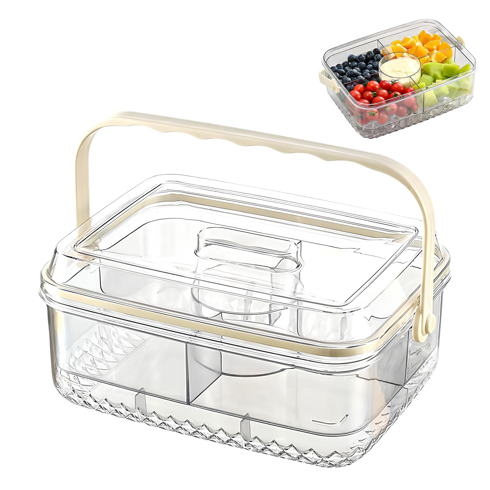 Rylae Food Storage Containers With Lids, Airtight Meal Prep Containers 5 Compartment Bento Lunch Box, Portable Snack Box With Handle & Ice Cube Tray Function