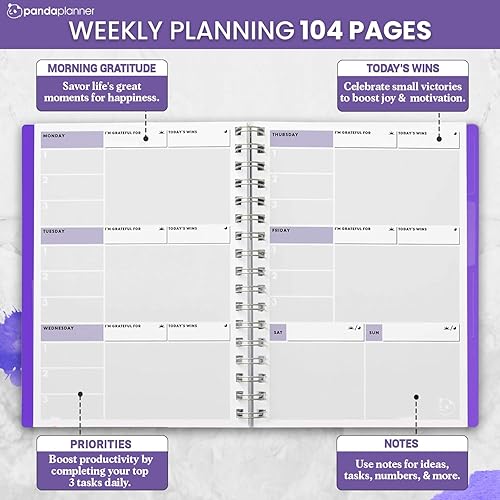 Vista 40 de Panda Planner 2025 Undated Daily Planner with Hourly Schedule 5.75" x 8.25" – 90 Days Daily Journal with Spiral Binding – To Do List Notebook with