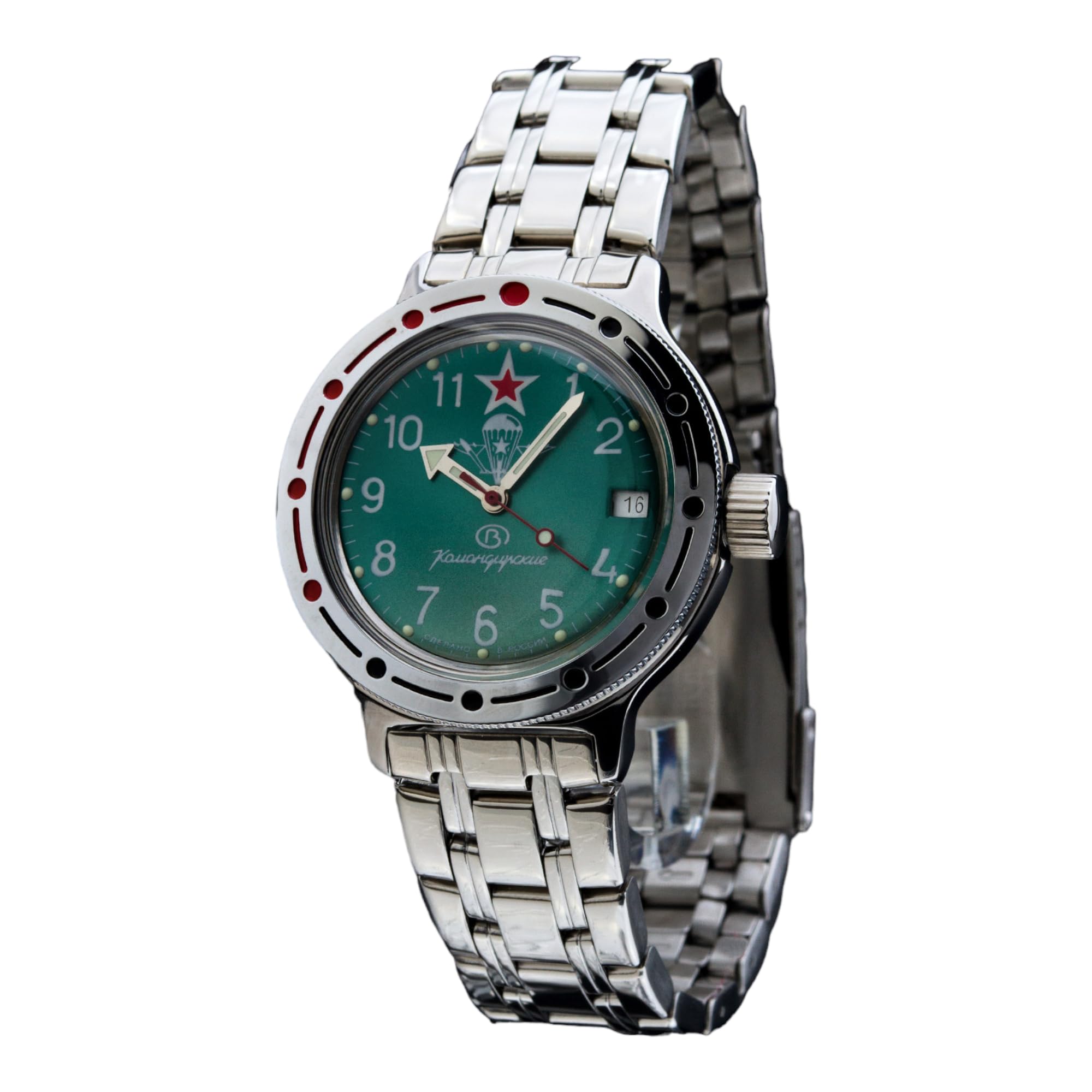 Orologio Meccanico Russo Strela VOSTOK Komandirskie Subacqueo 20ATM 200m, Cassa In Acciaio, Quadrante Verde, Automatico - 3