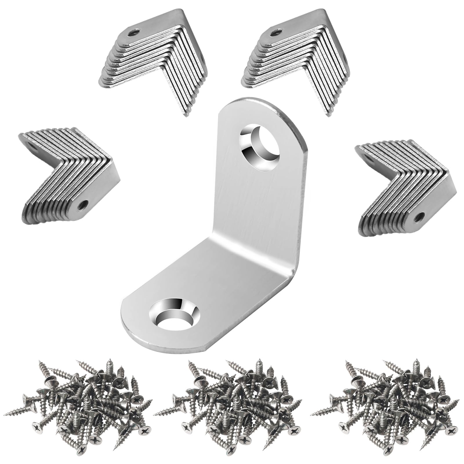 40 Piezas Escuadras Metalicas 30x30x16 mm Escuadras Para Madera en Forma de L Angulos Metalicos de Acero Inoxidable con 80 Tornillos, Plata