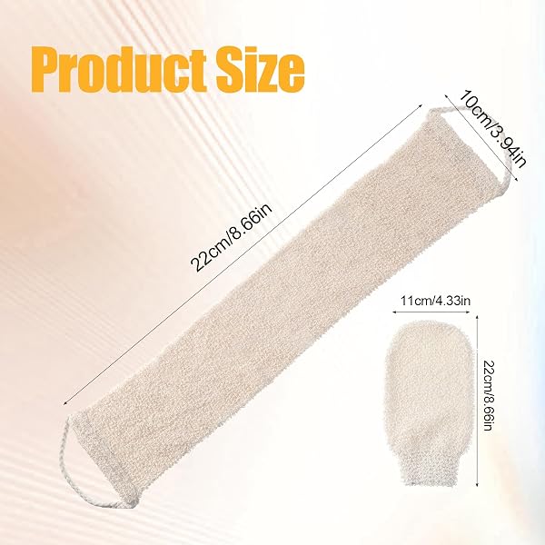 Kit exfoliant pour le dos avec gants de massage, double face avec poignées, pour douche, gant de toilette pour le dos, pour homme et femme, salle de bain, douche (beige) - 2