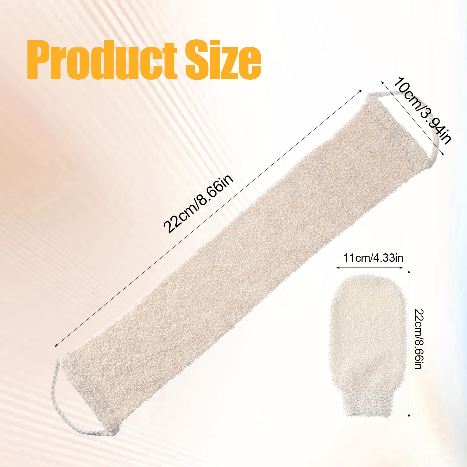 Kit exfoliant pour le dos avec gants de massage, double face avec poignées, pour douche, gant de toilette pour le dos, pour homme et femme, salle de bain, douche (beige) - 2