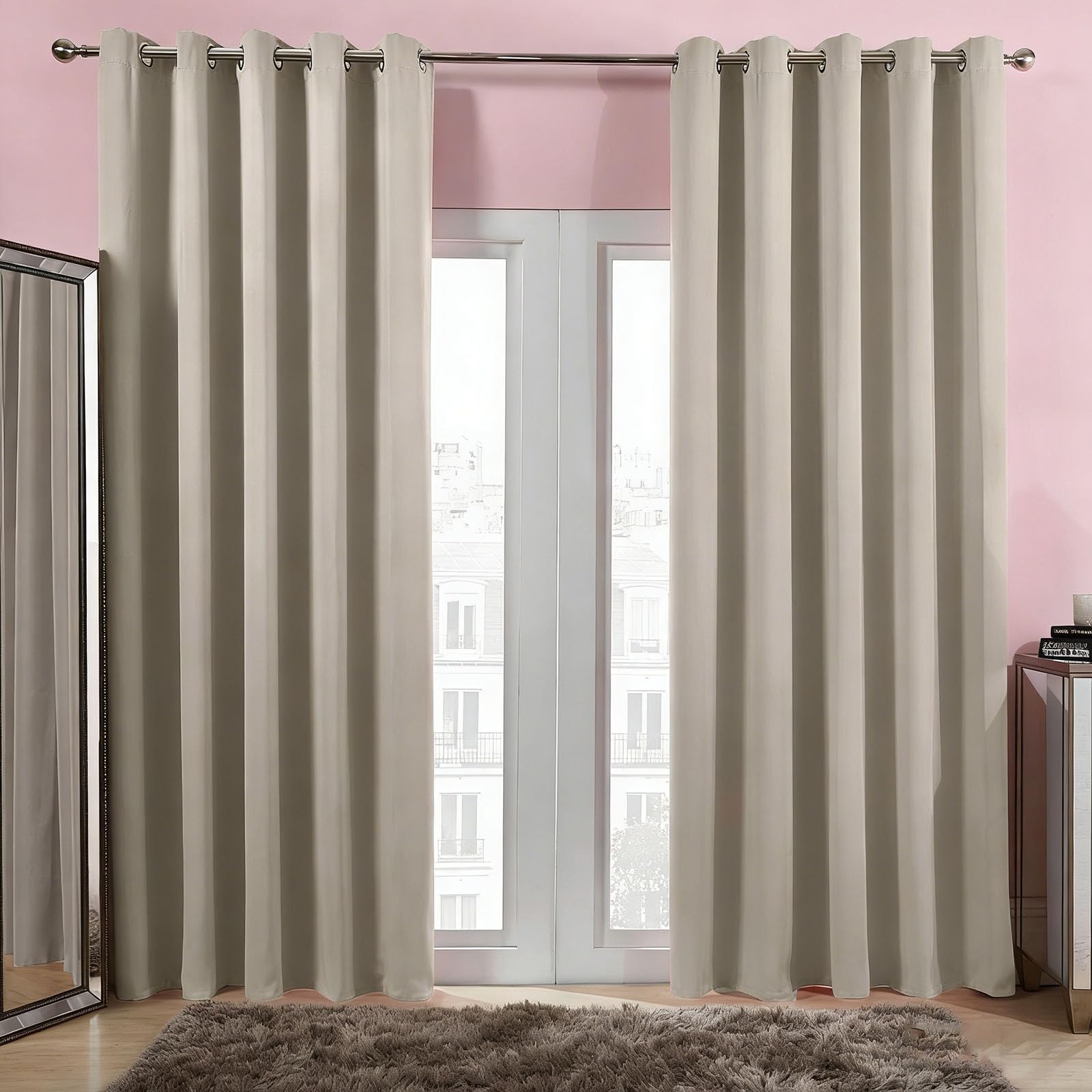 Lihuane Beige Thermal Door Curtain 120 X 220 Cm Super Soft Thermal Insulated Eyelet Blackout Curtains For Living Room 1 Panel For Bedroom, Living Room,