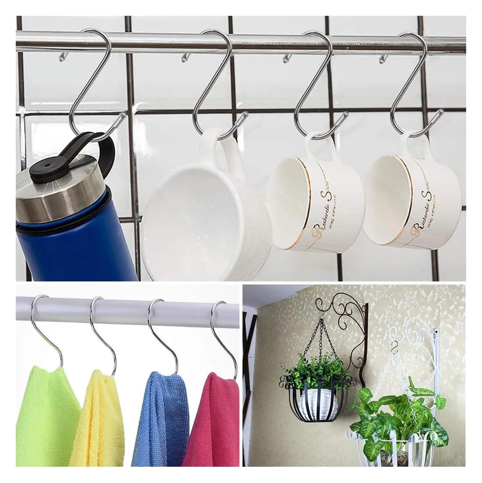 Genérico Ganchos en forma de S acero inoxidable, 5 uds., 6/8/12cm, toallas Metal colgantes for cocina, cuchara, olla, sartén, bolsa planta, taza, ropa(5pcs 12cm)