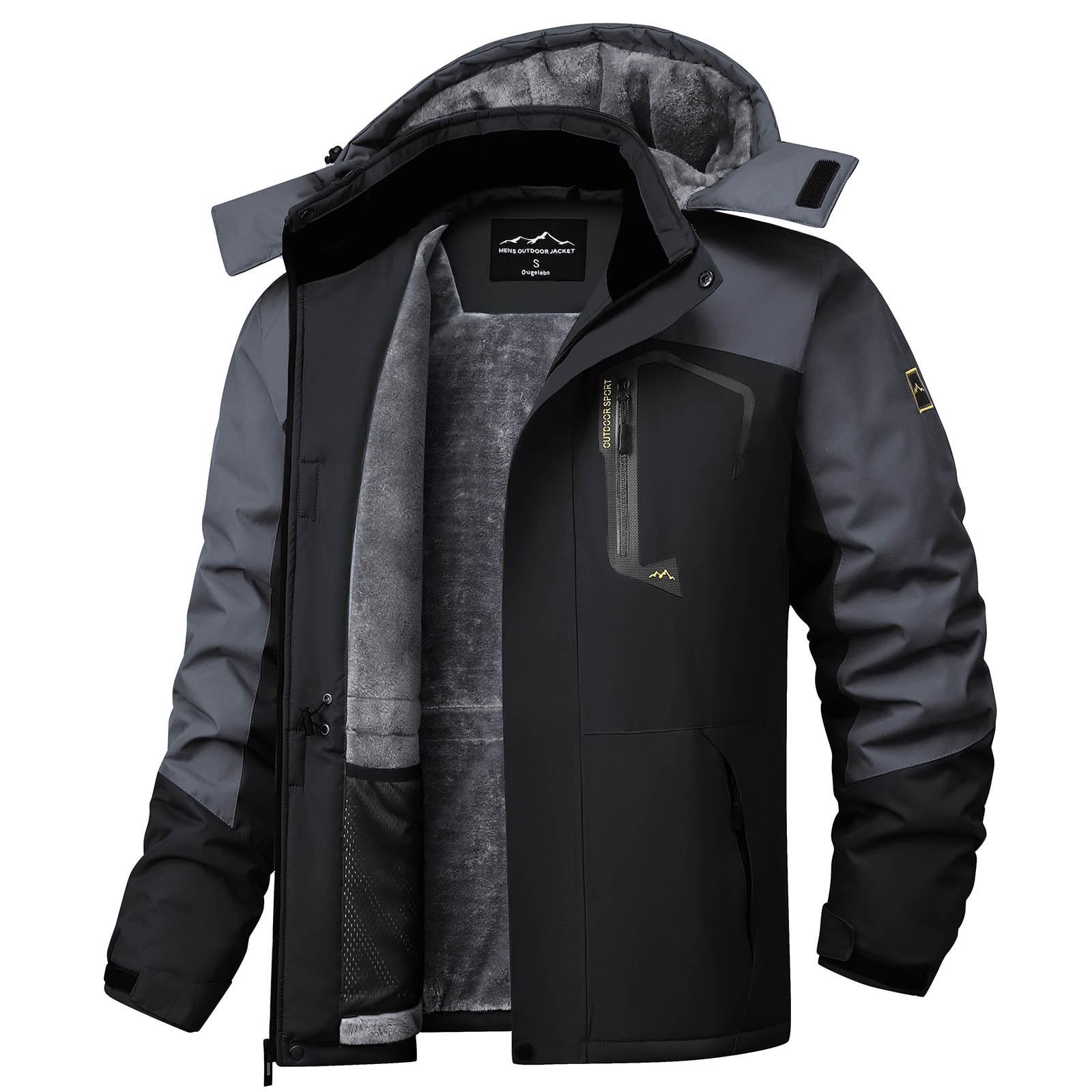 Ougelebo Wind- und Wasserdichte Winterjacke Herren Warme Skijacke Gefütterte Outdoorjacke mit Abnehmbarer Kapuze