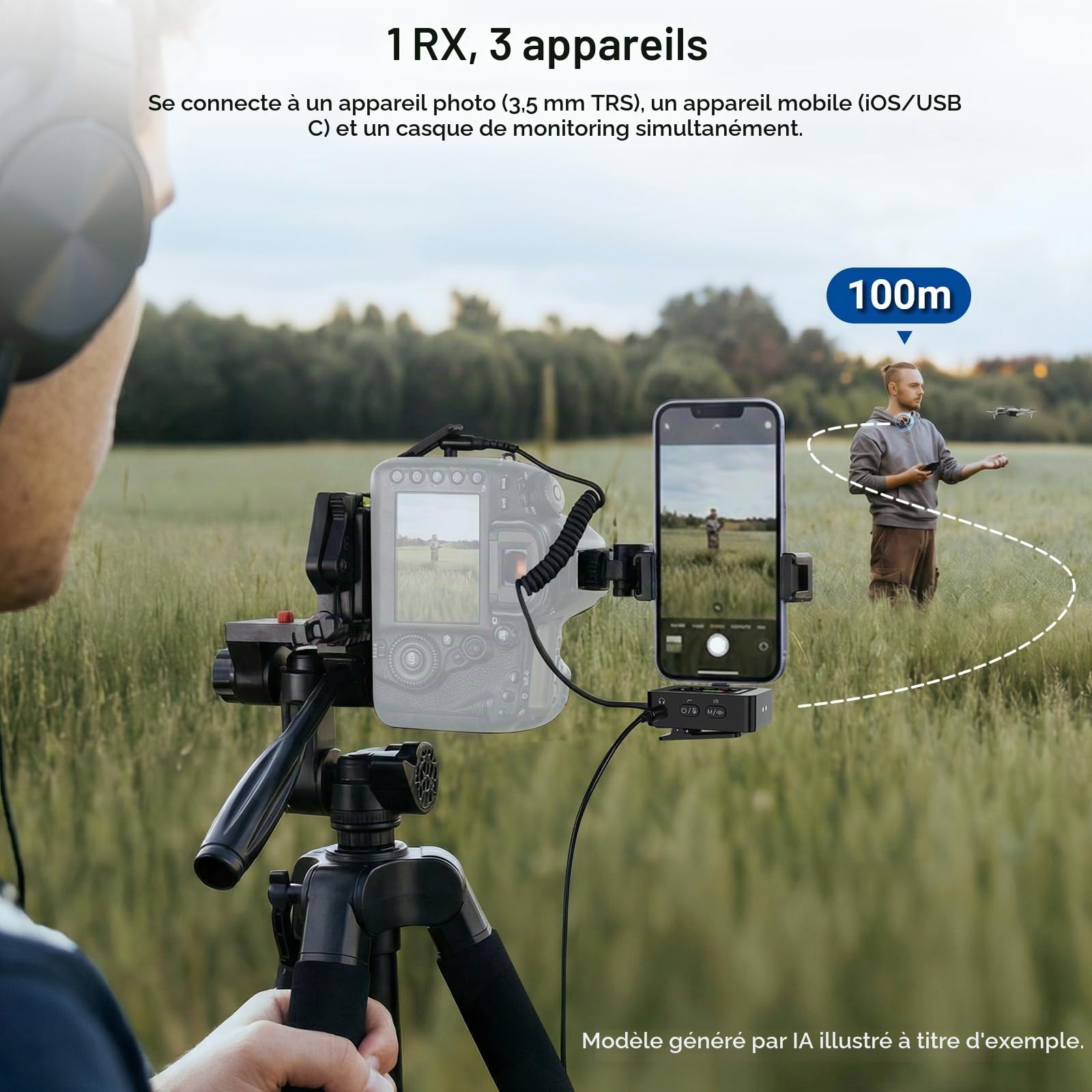 NEEWER CM26 Pro AI Microphone sans Fil Compatible avec iPhone,Android,appareils Photo&PC.Micro-Cravate avec DSP/MCU,réduction du Bruit,48 ​​kHz/24 Bits, Rapport Signal/Bruit de 88 DB, portée de 100m